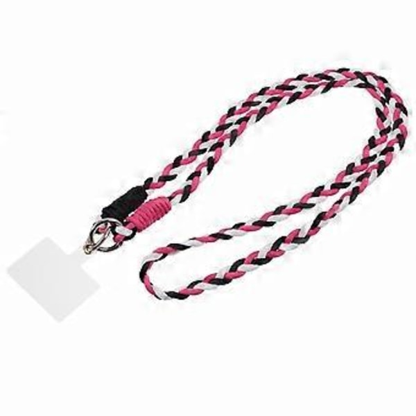 A5 Stil 60cm Telefon Crossbody Lanyard Vevd Polyester Skulderstropp Telefonanheng med Patch (Rose Svart)