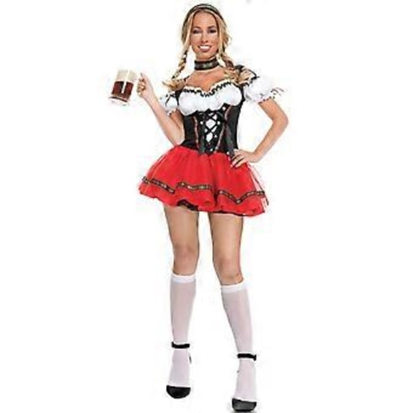 Naisten Oktoberfest Dirndl -asu Saksalainen olutpiika Tavernan tarjoilijatar Puku Cosplay Halloween-koriste Hieno juhlamekko (M)