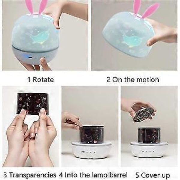 Stjernehimmel Projektor Lampe – 360° Roterende LED Lys med 6 Projektionsfilm til Baby Natlampe og Gaver