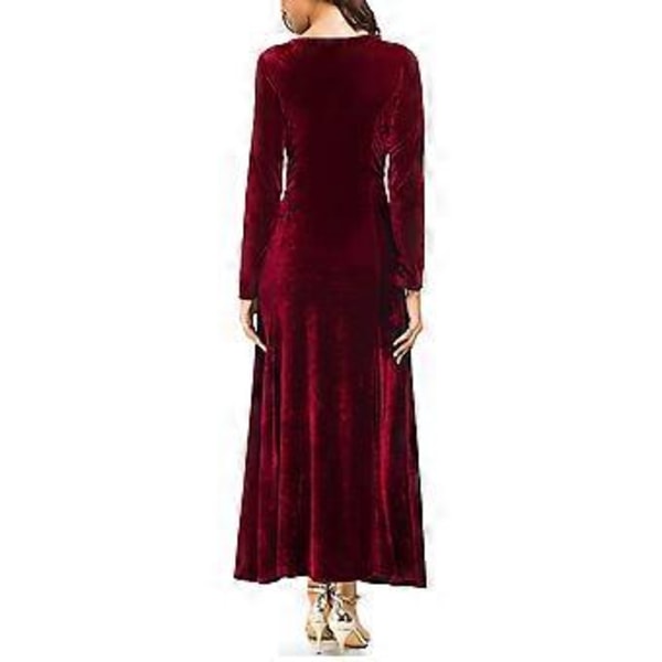 Elegant långärmad, rynkad, stretchig långklänning i sammet för dam (stil 858)
