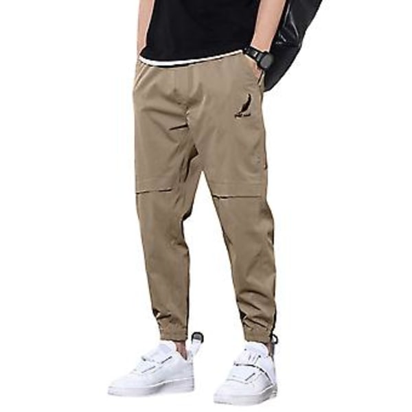 Män Byxor med Mellanhögt Midja, Elastisk Midja, Logotyptryck, Fickor, Enfärgad, Casual, Joggingbyxor, Streetwear (XL Khaki)