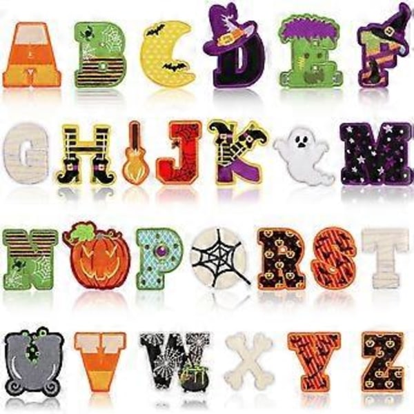 26 stk. Halloween-tema engelske bogstav broderi stofmærker computer broderi mærker kunst patch mærker bogstav broderi mærker