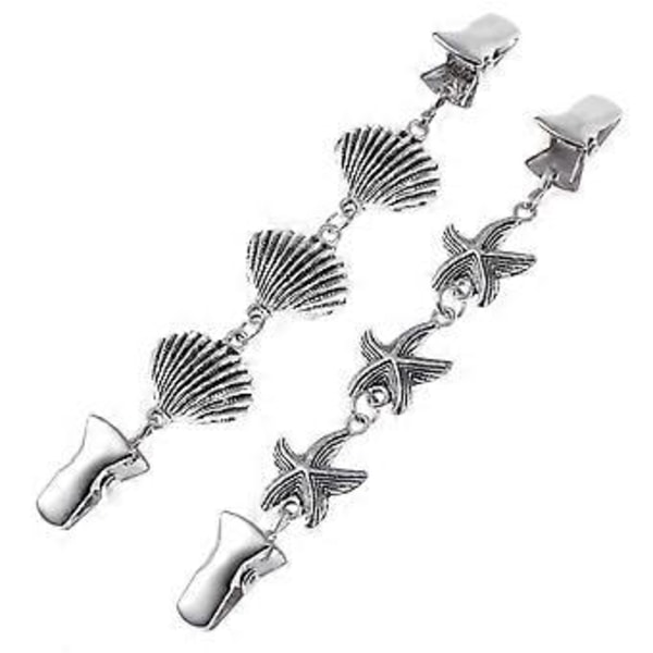 2 st klädclips Stjärna och skalform Strandtema Mode Kvinnors Sterling Silverpläterade Öppningsclips Tröjkäde Cardiganclips (Silver)