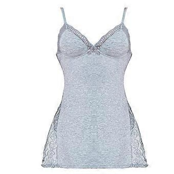 Nattlinnen för Kvinnor Ärmlös Sexig V-ringad Sovklänning Sommar Chemise Spets Lounge Klänning Färg XL(M grå)