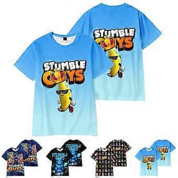 Stumble Guys 3D-tulostetut lyhythihaiset T-paidat Rentoja Tee-paitoja Lapsille Pojille Tytöille Kesä T-paidat (7-8 vuotta D)