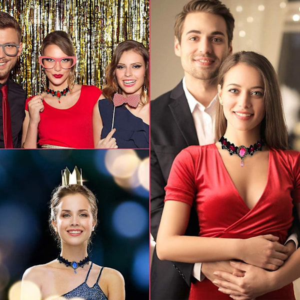 7 stk gotiske choker-halskjeder for kvinner, retro håndlaget svart blonder choker