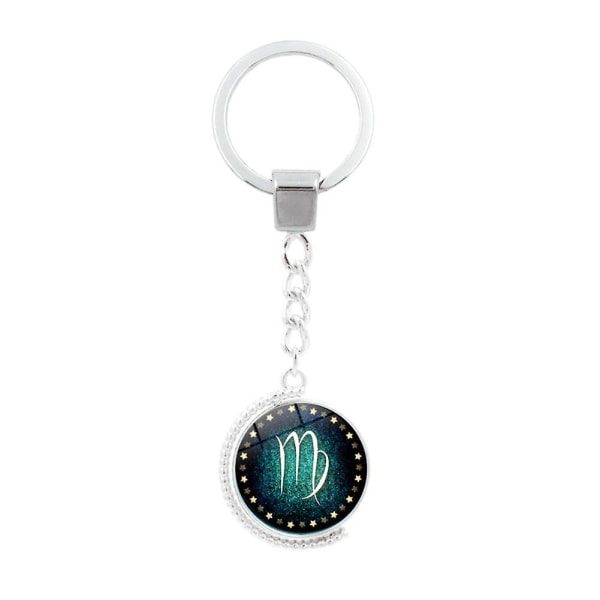 Merryso 12 Constellations Double Side Rotatable Glass Cabochon Pendant Keychain Key Ring Virgo