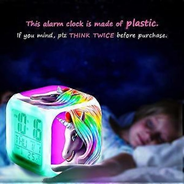 Unicorn Digital Vækkeure til Piger, Glødende Nat LED LCD Cube med Lys Børn Vågner Op Sengelampe Fødselsdagsgaver til (B