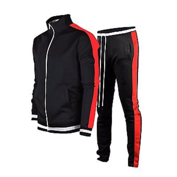 2 osaa/setti: Pysäytyskaulus, pitkähihainen, moni taskullinen, vetoketjullinen, liimattu takki ja housut, miesten syksyinen raidallinen ja laikuttu slim-tracksuit-asu (XL Keltainen)