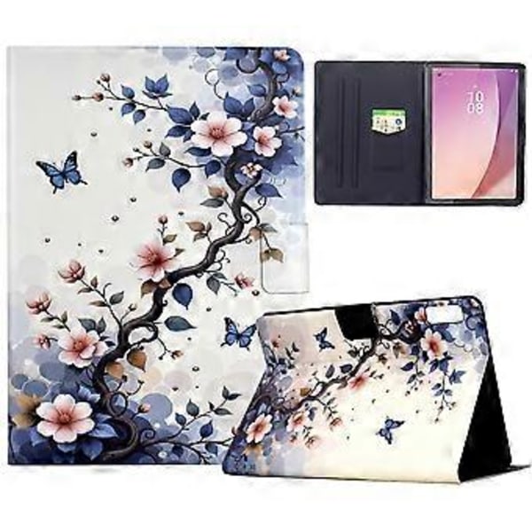 Stativfodral med mönstertryck i läder för Lenovo Tab M9 TB-310FU med automatisk väckning/viloläge (Rosa Blomma)