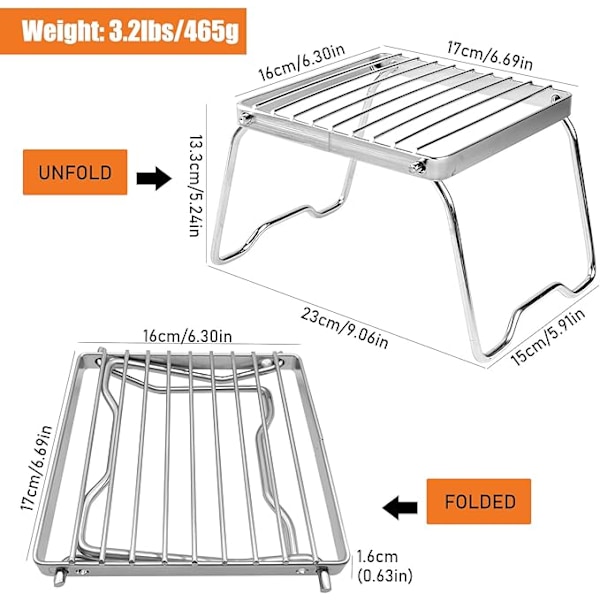 Campfire Grate, Transportabel BBQ Grate, 17CM Fällbar Grate, Ideal fo