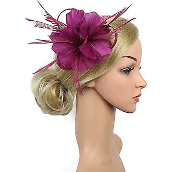 Fascinatorer for kvinner Bryllupsfascinator Hatt Blomst Mesh Fjær Hodebånd  QB-Lilla
