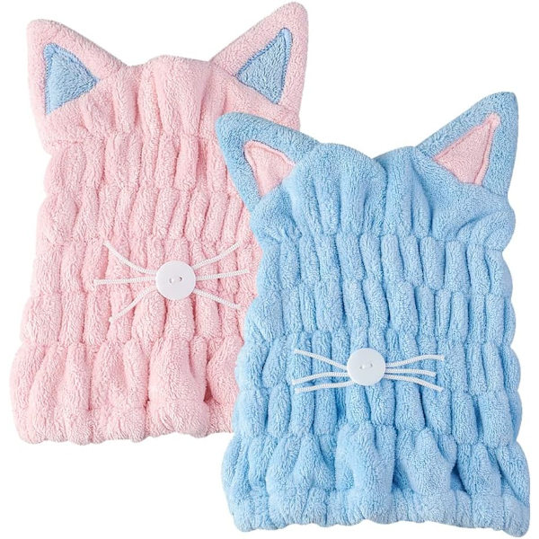 2 stk. Tørrehårshætte Mikrofiber Hurtigtørrende Håndklæde Hat med Klip