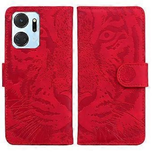 For Honor X7a 5G Stand Wallet Cover Tiger Mønster Præget PU Læder Flip Telefon Cover (Style B)