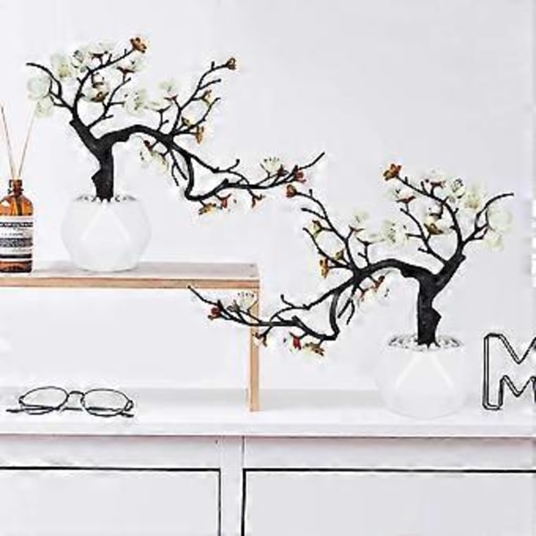 Kunstig Silke Glansende Blomme af Sveske, 1 Pakke Simulerede Blomster med Keramik Vase, Kunstig Potteplante til Hjem Bryllup Kontor DIY Stue Fest