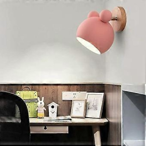 Nordisk Stil Søt Trebjørn Vegglampe Innendørs Sengelampe Leselampe For Soverom Stue Barnerom (Rosa)