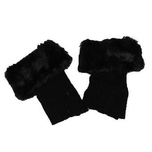 Dames Vinter Hæklet Ben Støvle Sokker Manschetter Topper Fuzzy Trim Anklen Varmer Sokker (Sort)