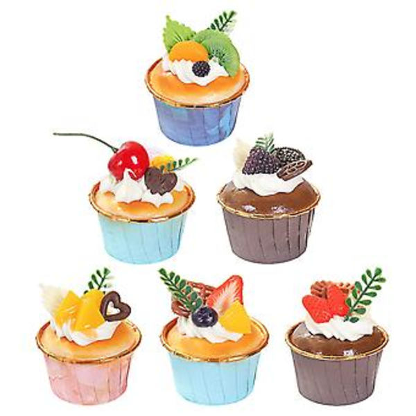 6 stk. Kunstige Kage Imitation Kage Cupcake Modeller Skrivebords Ornament Hjemmeforsyninger