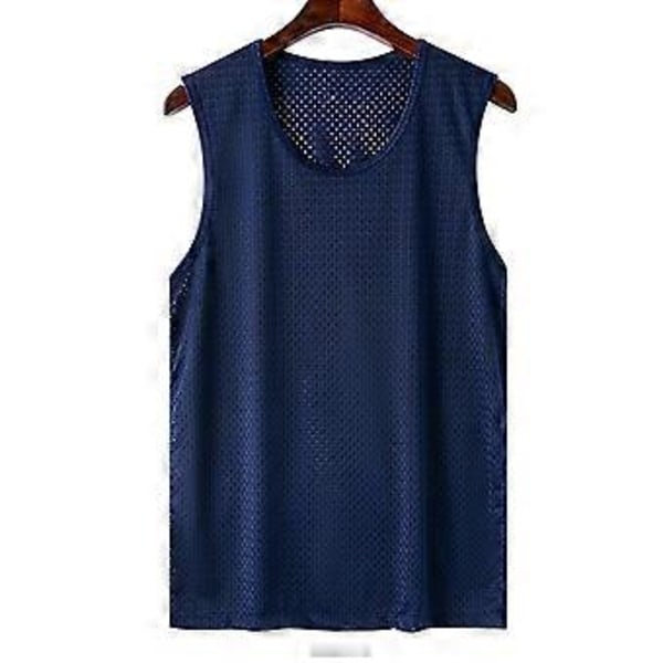 Herre Atletisk Trænings Tank Top Sommer Fitnesscenter Casual Hurtigtørrende Is Silke Mesh Ærmeløs Trøje til Løb Navy Blå XL