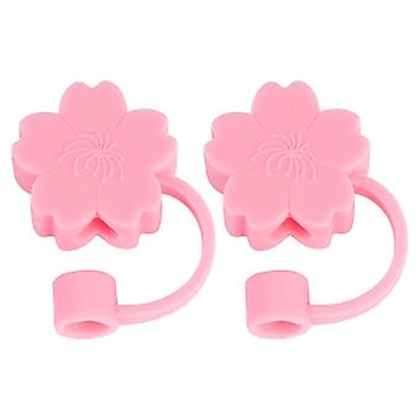 2 stk Søte Forme Straw Tips Deksel Silikon Straw Plugg for Straw (Hvit Sakura) 2.8X2.8X1.1CM Rosa