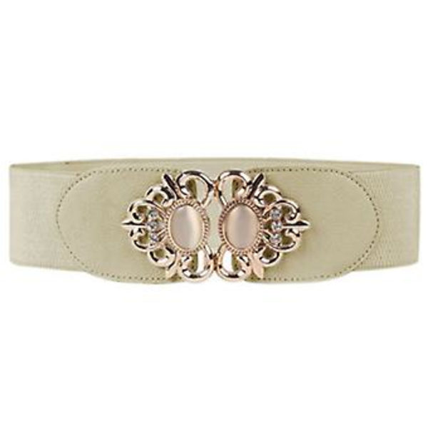 Dam Stretch Elastiskt Metallblomma Spänne Brett Midjebälte Festklänning Midjeband (Beige)