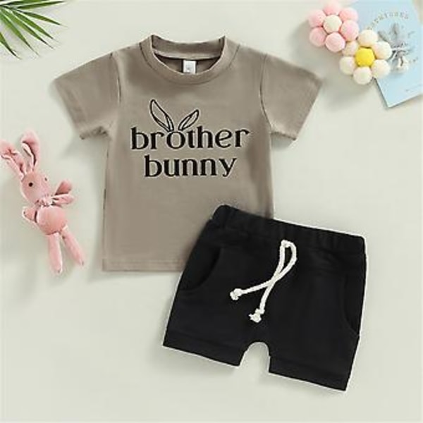 0-3 år Nyfödd Babypojke Påskkläder Kortärmad Bokstavstryckt T-shirt Toppar och Shorts Påsk Vår Sommar Casual Kläder Set (2-3 år)