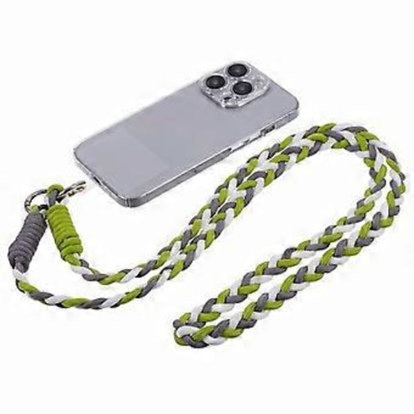 A5 Stil 60cm Telefon Crossbody Lanyard Vävd Polyester Axelrem Telefonberlocker med Patch (Grå Grön)