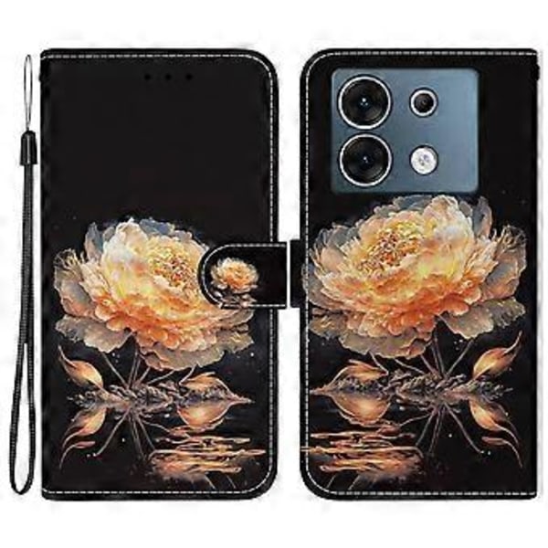Infinix Zero 30 5G Nahkakotelo Puhelimen Suojus Kuvio Painettu (Kultainen Pioni)