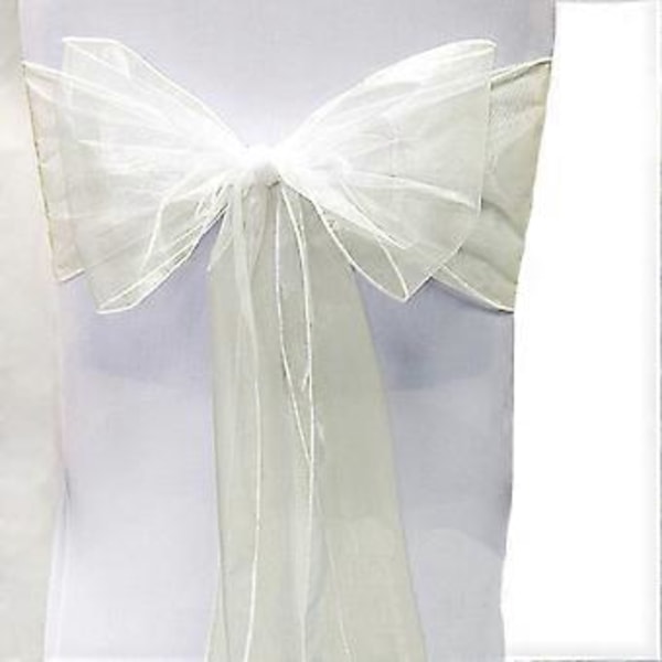 Organza-tuolinpeite, leveät tylli-jouset, nauha, solmio, hääjuhlaan (25 kpl, norsunluu)