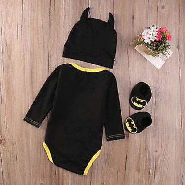 Baby Toddler Batman Långärmad Romper Skor Beanie Hatt Set Nyfödda Kläder Outfit Set (0-6 Månader)
