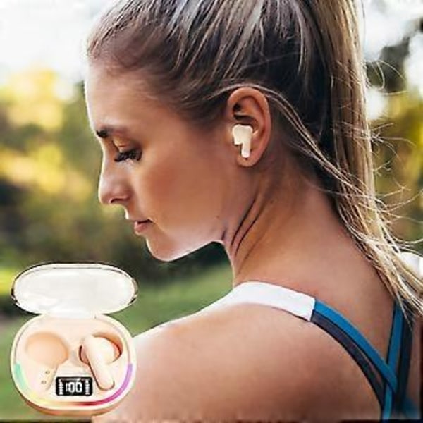 Trådlöst Bluetooth Headset Mini Bezel E-handel In-Ear Hög Ljudkvalitet Utsökt Andningsljus Ström Digital Display (Beige)