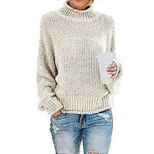 Dame Turtleneck Batwing Ærme Oversized Pullover Sweater S Hvid(L Hvid)
