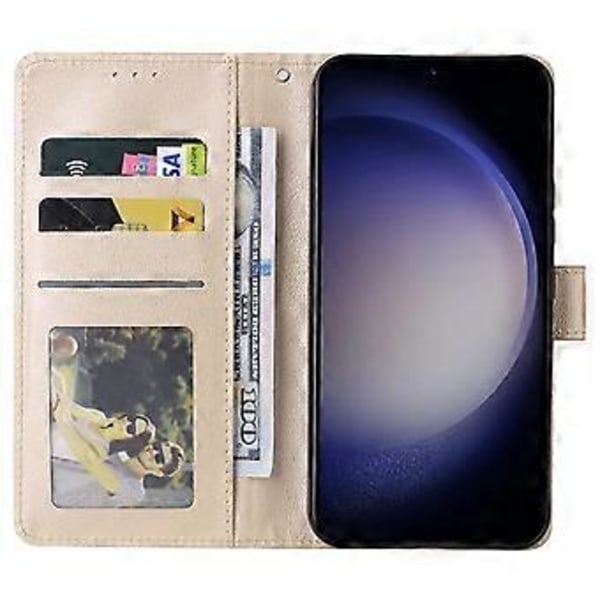 För Samsung Galaxy S24+ Skal med Handrem PU Läder Telefonfodral med Plånbok (Guld)