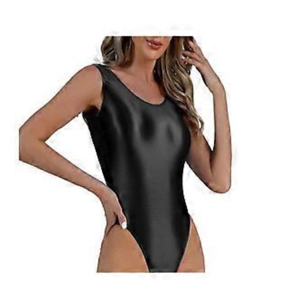 Dam Glansig Rygglös Body Baddräkt Poolparty Högskuren Ärmlös Leotard för Sport Träning Yoga (L ljuslila)