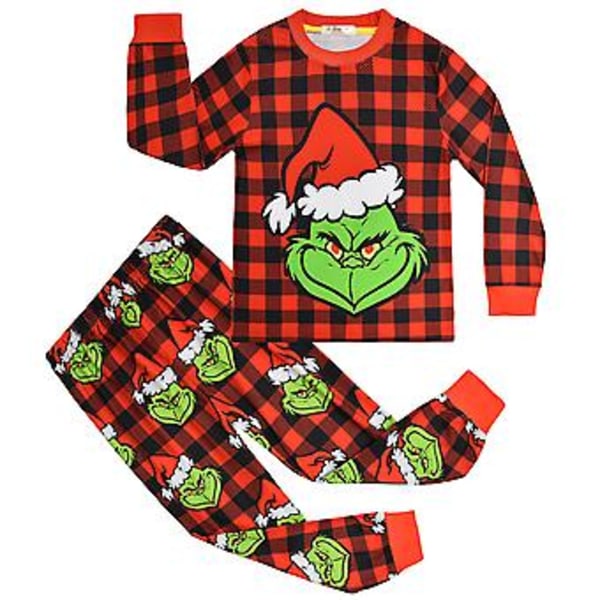 4-9 år Barn Pojkar Flickor Jul Grinch Tryck Pyjamas Set Jul Kläder Nattkläder Pjs Gåvor (8-9 År A)