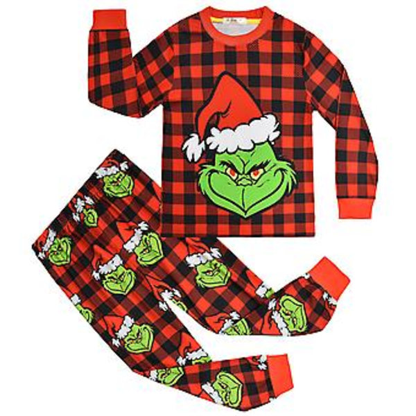 4-9 år Børn Drenge Piger Jule Grinch Print Pyjamas Sæt Jule Tøj Nattøj Pjs Gaver (4-5 År A)