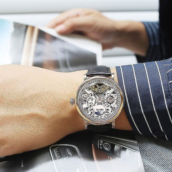 Mechanic Watches For Men Sports Clock Business Sun Watch Automatic Winding Leather Tourbillon Watch