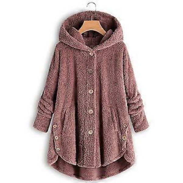 Damejakke Mote Knapper Fluffy Ull Hettejakke Løs Vinter Varme Pluss Størrelse (2XL Rosa)