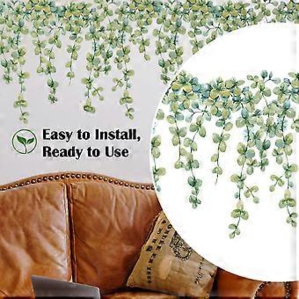 Irrotettavat ja uudelleensijoitettavat seinätarrat, eukalyptusviiniköynnöksen sisustus sileille pinnoille, kestävä PVC-materiaali, taiteellinen koti