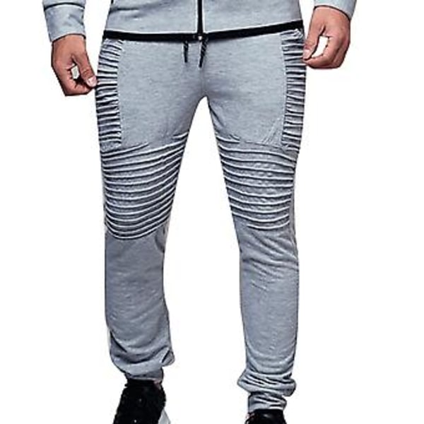 Fianao Sweatpants Andningsbara Enfärgade Byxor med Snodd Elastisk Midja Utomhus Slanka Byxor för Gym (3XL Ljusgrå)
