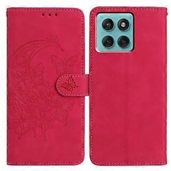 För Motorola Edge 60 Fusion 5G Fodral Fjäril Blomma Präglat PU Läder Plånbok Ställ Telefonskal (Rosa)