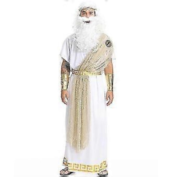 Voksen Romersk Konge Græsk Halloween Kostume Gud Mænd Zeus Kostume - JA(XL Voksen Paryk)