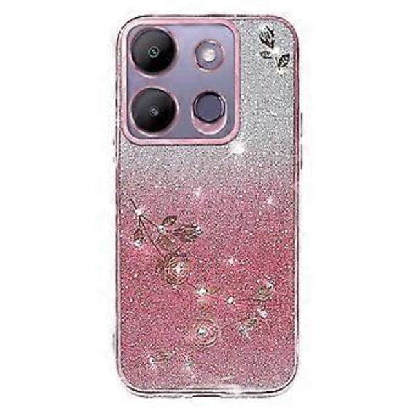 KADEM Fodral för Infinix Smart 7 4G Gradient Glitter TPU Skal Strass Blomma Anti-Fall Telefonskydd (Roséguld)