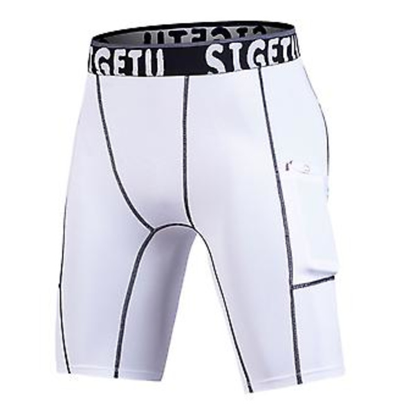 Mænds Løbetights Shorts Med Lomme Hurtigtørrende Elastisk Sports Kompression Gym Shorts Sommer Fitness Sweatpants (M Hvid)
