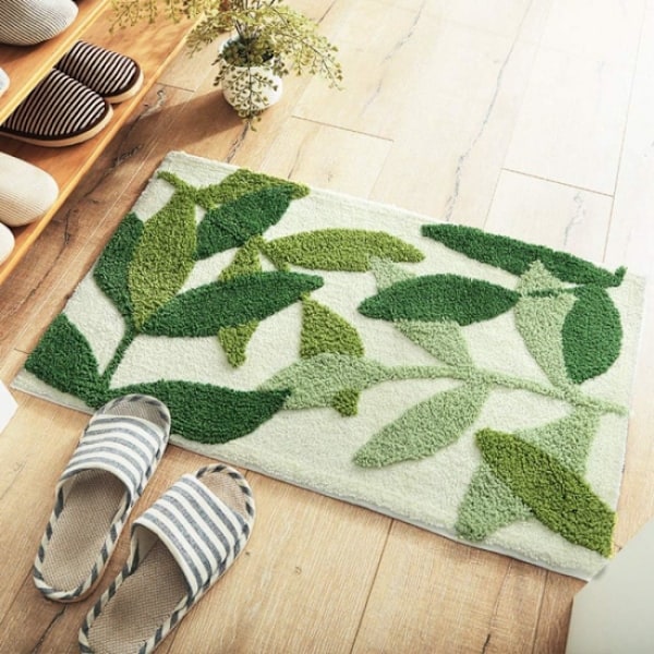 Liukumaton kylpymatto, 50 x 80 cm Green Leaf kylpyhuoneen lattiamatto Super pehmeä ja vedenimevä, Konepestävä mikrokuitukylpymatto kylpyhuoneeseen, suihkuun, makuuhuoneeseen, keittiöön, eteiseen