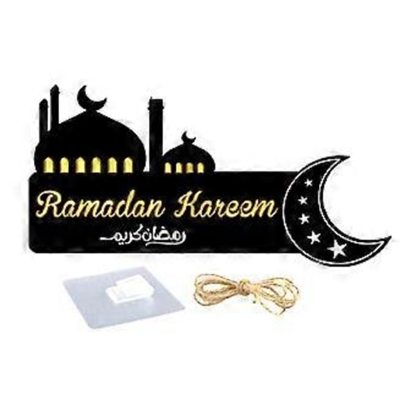 Ramadan Kareem Puinen Ripustettava Kyltti Etuoven Tervetuliaiskyltti Puinen Ripustuslaatta Eid Ramadan Koriste (Musta)
