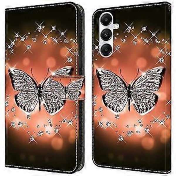Magnetiskt fodral för Samsung Galaxy A35 5G med 3D-mönstertryck i läder (Kristallfjäril)