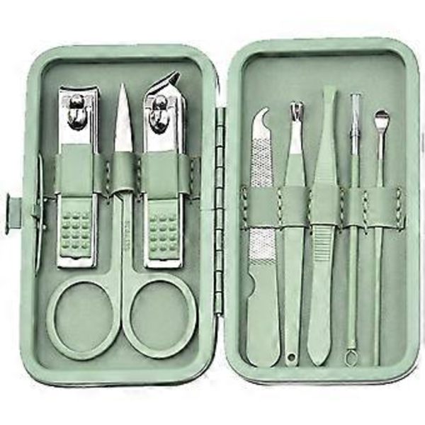 Manikyrset, Resesnagelsaxar, Skötsel- & Pedikyrverktyg, Rostfritt Stål Skötselset, 8-Delat Set