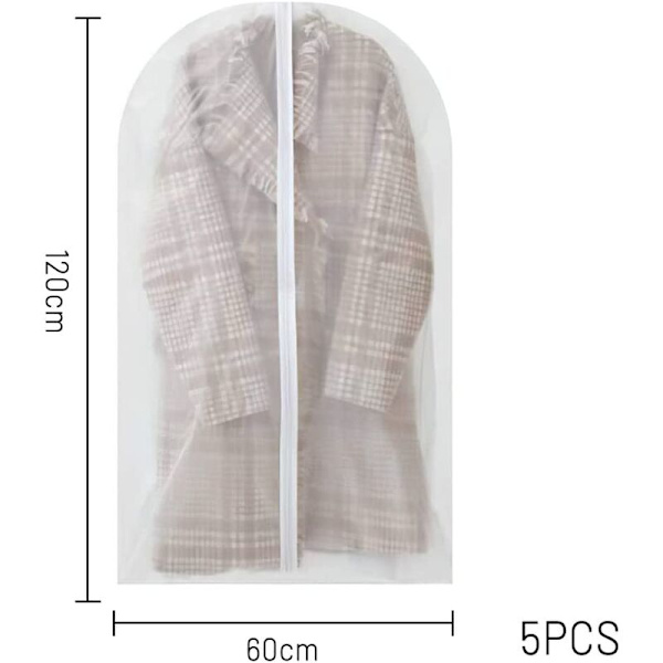 Ripustettava vaatepeite 5 kpl Vaatepeite, Vaatekaapin vaatepeite, Vaatepeitteet, Pölytiivis Vedenpitävä Pukupeite Paidalle, Puvulle, Takeille-60x120cm