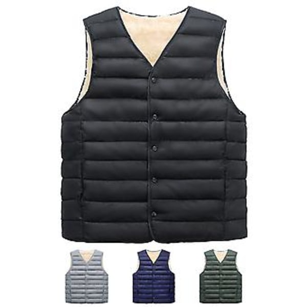 Vintervest i plysj med polstring, ensfarget, enkeltspent, uten ermer, kuldebestandig yttertøy, pluss størrelse, bomullsvest (2XL svart)